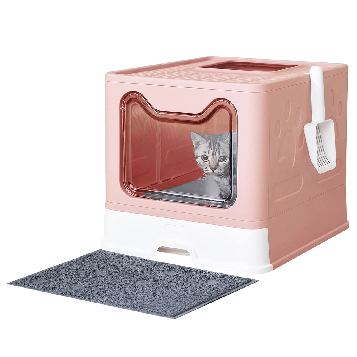 Medario Cat Litter Box with Litter Mat and Scoop(Pink)