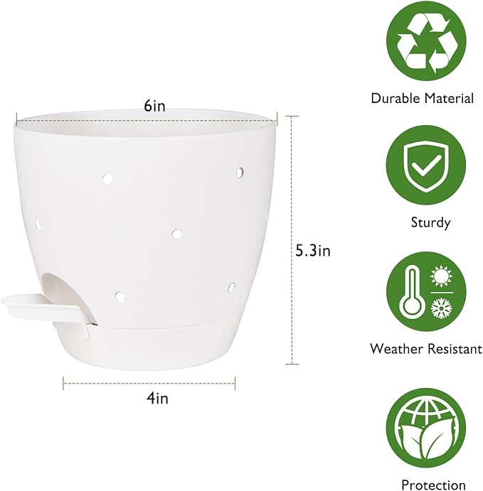 6 Inch Orchid Pots with Holes, 2 Pack Self Watering Planters for Orchids Plastic Orchid Pot Plant Flower Pots for Orchids Indoor Outdoor (White)