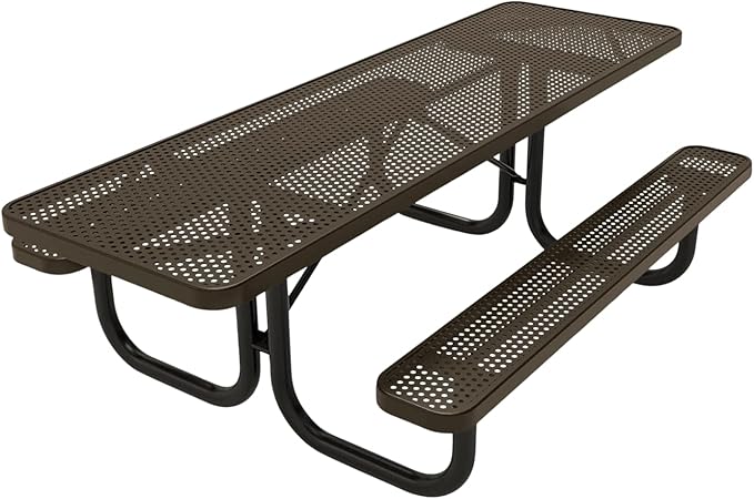 Coated Outdoor Furniture Heavy-Duty Portable ADA-Compliant Outdoor Picnic Table, Punched Steel Patio Dining Furniture Made in America (8ft Rectangular, Both-Side Handicap, Textured Brown)