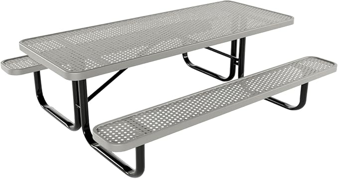 Coated Outdoor Furniture Heavy-Duty Portable Outdoor Kids Table, Punched Steel Kids Picnic Table, Commercial-Grade Picnic Table, Made in America (6ft Rectangular, Childrens, Textured Grey)