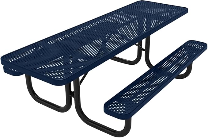 T8H2-P-TXTDBL Heavy Duty Rectangular Portable Picnic Table Handicap Accessible on Both Ends, 8 Ft, Textured Dark Blue, Made in America