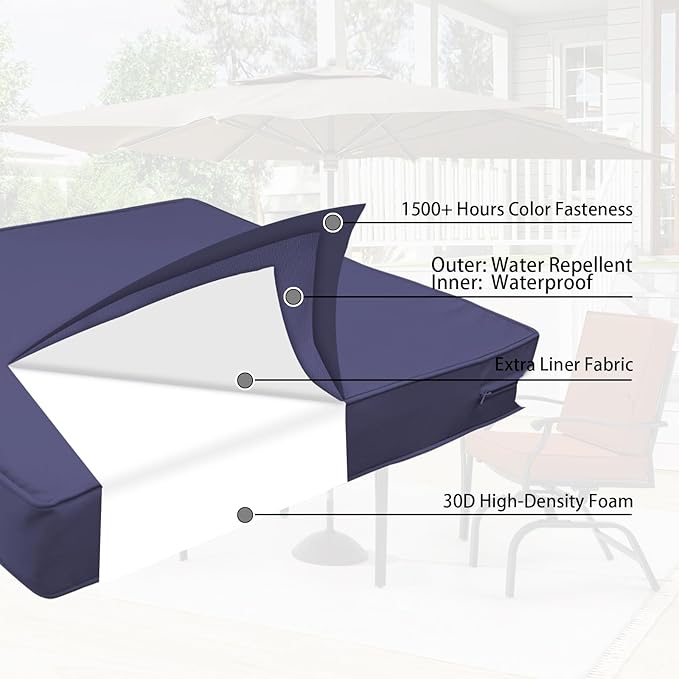 Outdoor Deep Seat Cushion Set 24" x 24", Water Repellent & Fade Resistant Cushion for Patio Furniture, Back & Seat Cushion with Removable Covers for Sofa, Couch, Navy