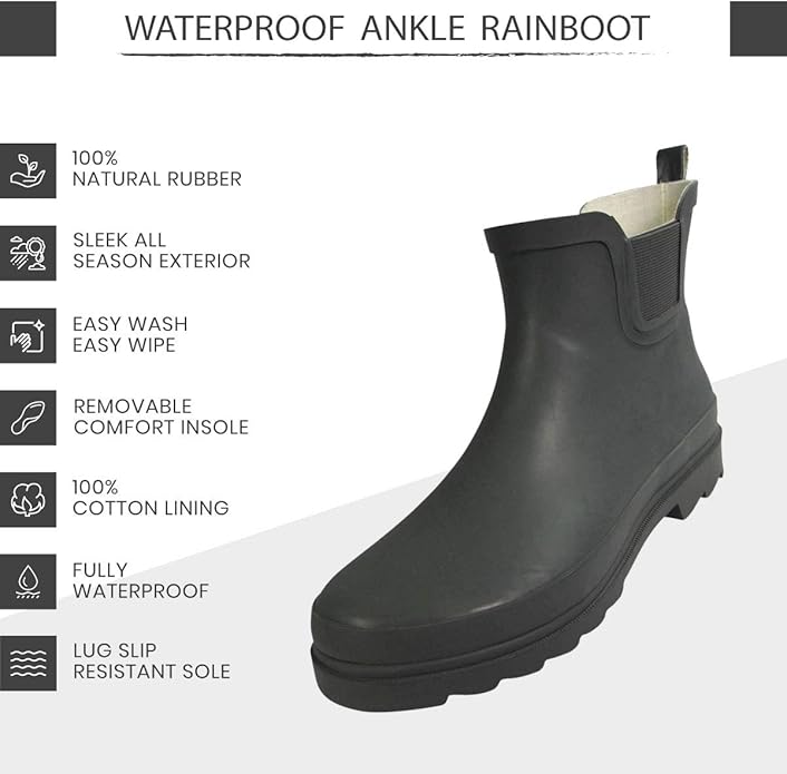 NORTY - Womens Ankle Rain Boots - Ladies Waterproof Winter Spring Garden Boot runs ½ size large