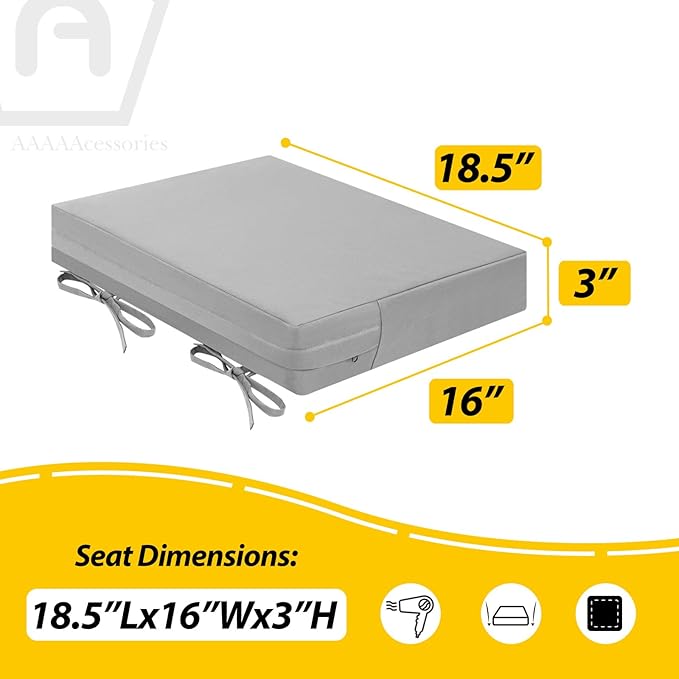 AAAAAcessories Outdoor Seat Cushions for Chairs, Waterproof, Fade-Resistant Patio Furniture Replacement Cushions, 18.5" x 16" x 3", Set of 2, Gray