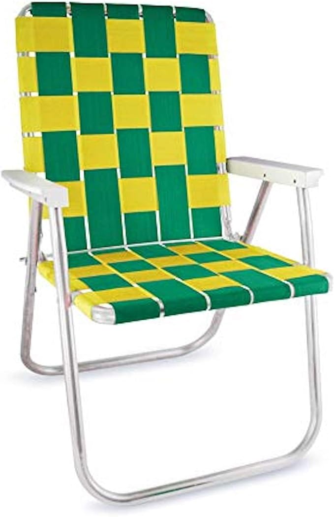 Lawn Chair USA Folding Aluminum Outdoor Patio Lawn Chair | Heavy-Duty Webbed Chairs for Camping, Sports, Beach, Yard & Tailgating | Lightweight Portable | Classic - Green/Yellow