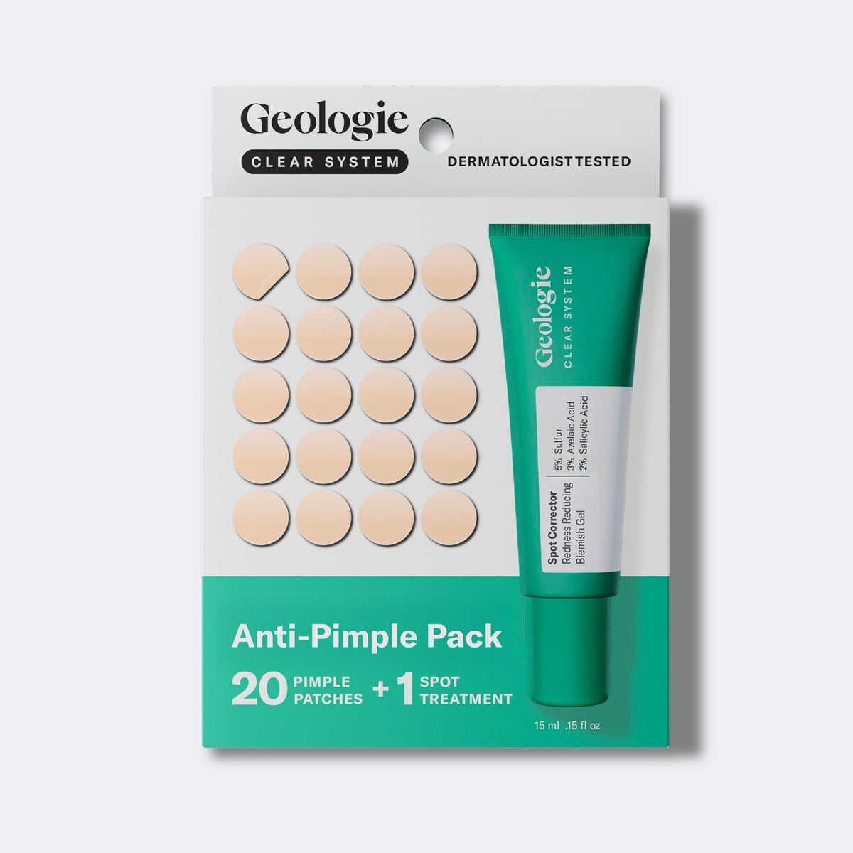 Geologie Acne Control Face Wash and Anti-Pimple Pack Bundle, Salicylic Acid, Spot Treatment, Hydrocolloid Pimple Patches, BPO-Free, 2-Piece Set