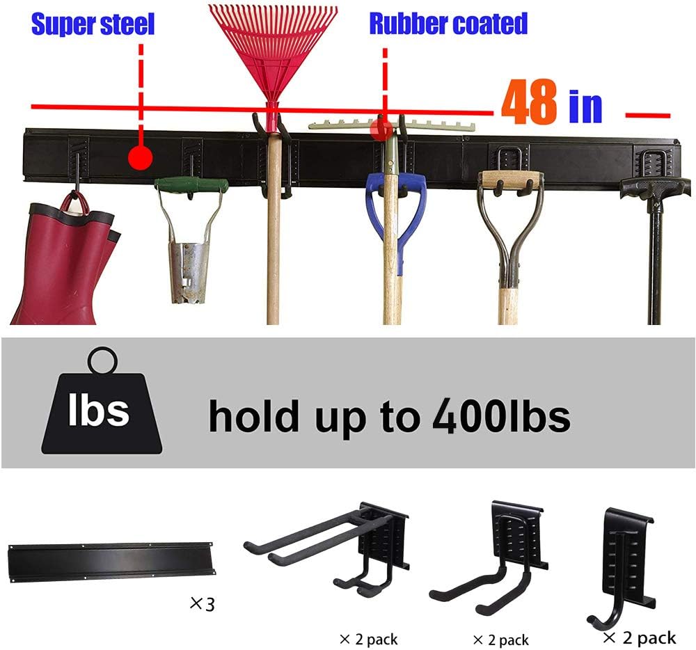 Ultrawall Garden Tool Organizer, 48 Inch Garage Tool Organizer Wall Mount, Heavy Duty Steel Wall Holders for Tools, 400lb Weight Capacity