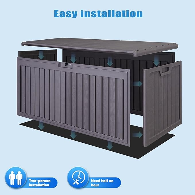 100 Gallon Outdoor Storage Box Waterproof, Resin Deck Box with Dual-Wall for Storing Gardening Tools, Pool Supplies, And More