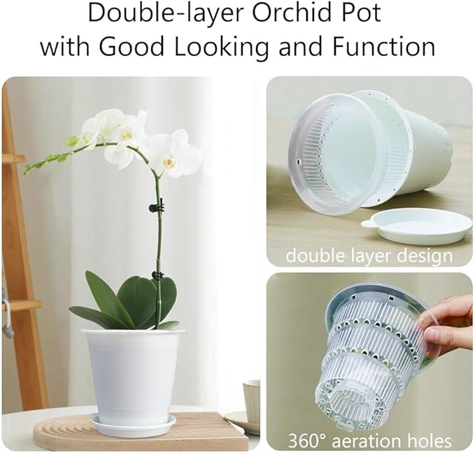 4 inch Clear Orchid Pots with Holes Match White Plastic Orchid Planter,Set of 2,Double Layer Plant Nursery Pots Own Scientific Controlling Roots Technology