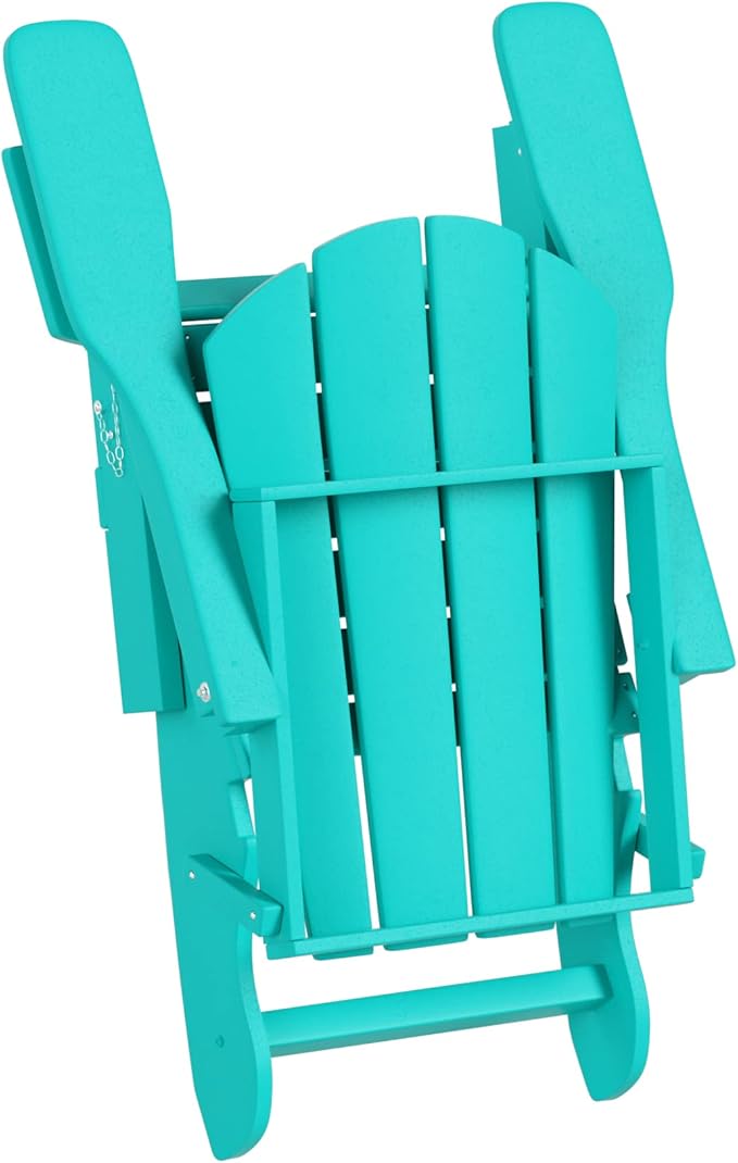 WO Home Furniture Adirondack Chair Table Set of 2 PCS Outdoor Folding Chair w Side Table Weather/UV Resistant for Lawn, Garden, Bon Fire, Balcony (Turquoise)