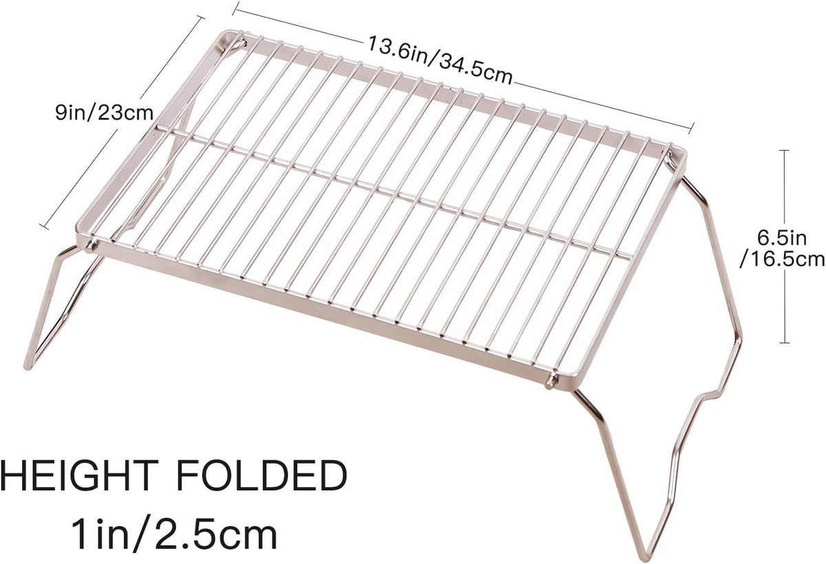REDCAMP 13.6" Small Folding Campfire Grill, Heavy Duty Portable Camping Grill Grate with Carrying Bag for Outdoor Cooking Camping Hiking Backpacking Picnic BBQ