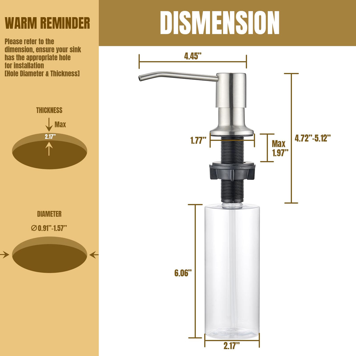 SOEBIZ Built in Soap Dispenser for Kitchen Sink Countertop