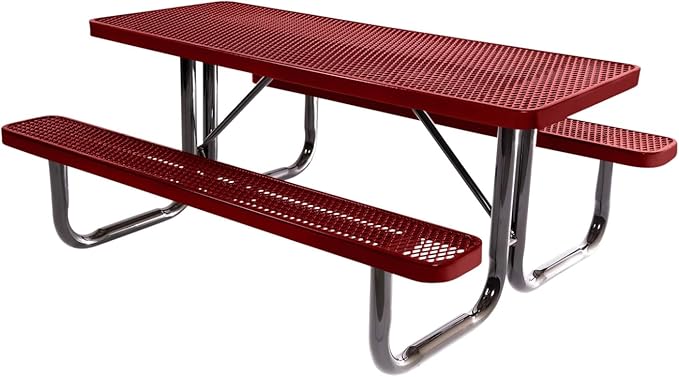 T6-TXTBUR Heavy Duty Rectangular Portable Picnic Table, 6 Ft, Textured Burgundy, Made in America