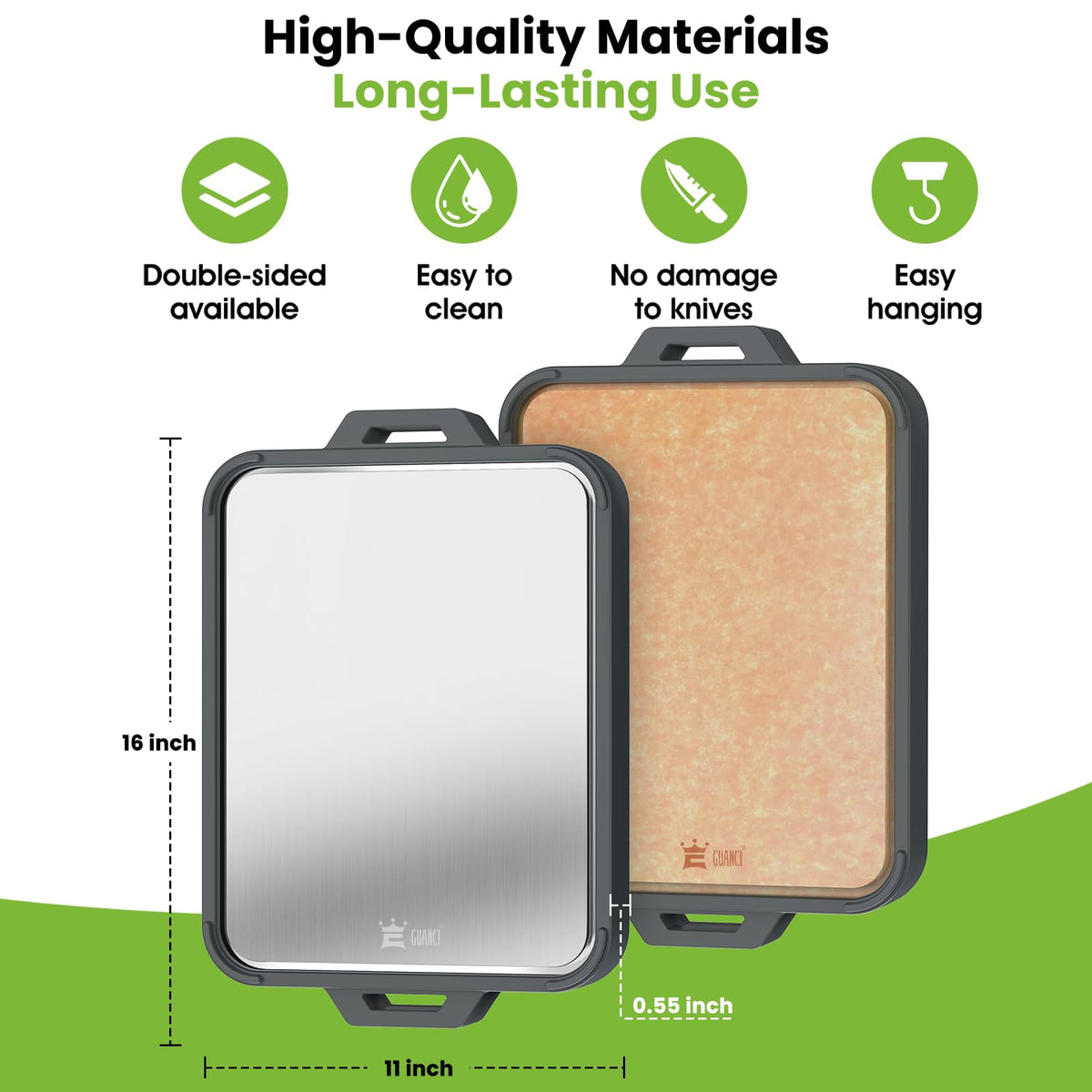 Titanium Cutting Board for Kitchen, Double Sided Pure Titanium & Wood Fiber