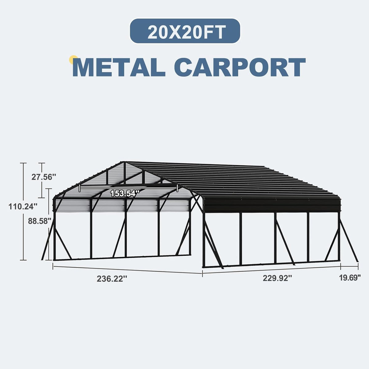 20x20 FT Metal Carport, Garage with Updated Frame Structure, Galvanized Steel Roof and Enhanced Base Canopy, Metal Garage Car Shelter Shade for Car, Boats and Truck