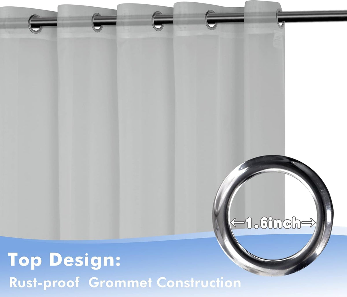 HolidayIdeas Outdoor Sheer Curtains for Patio Waterproof, 4 Panels - 54 x 95 Inch - Cloud Grey Light Filtering Voile Outside Curtains Grommet Drapes for Front Porch, Gazebo, Pergola, Backyard