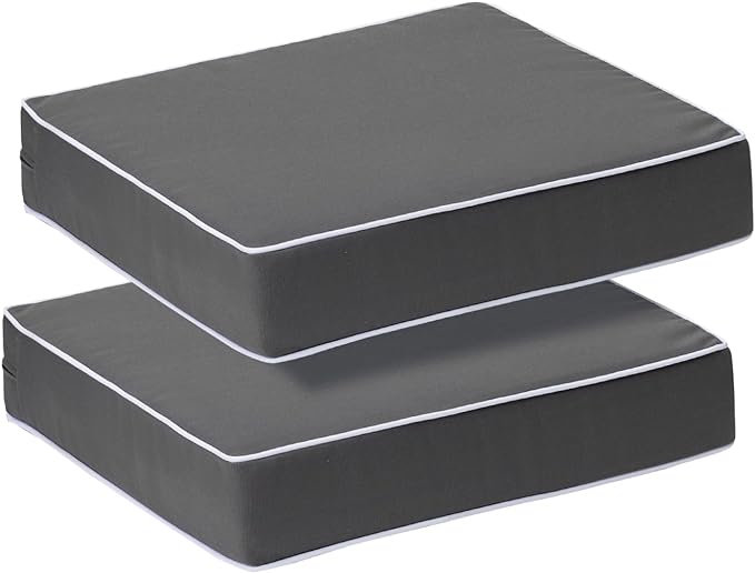 PNP FKJP 2 Pack Outdoor Chair Cushion 20" X 20" X 4", Waterproof Outdoor Seat Cushions with Non-Skid Ties,Dark Gray (Cushion + Cover)