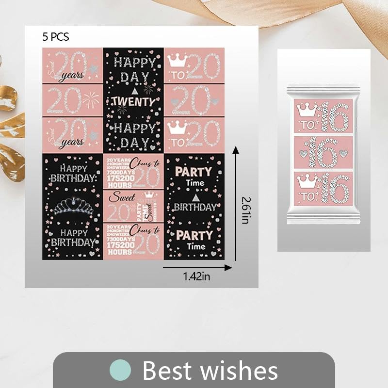 20th Birthday Chocolate Bar Stickers Happy Bday Party Candy Snack Labels Wrappers Cheer to 20 Years Parties Favors Decorations 20 Year Old Gifts