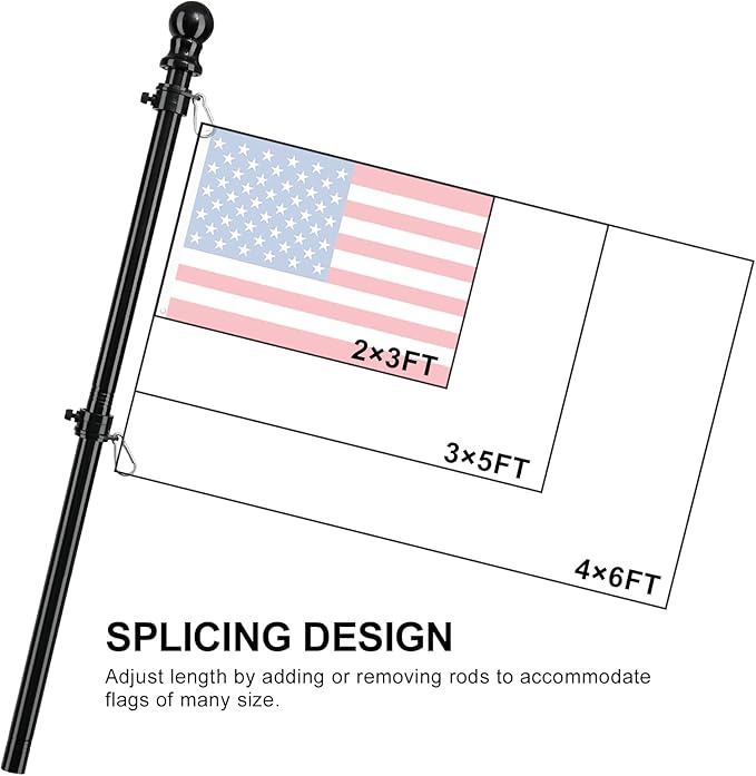 COCONUT Flag Pole for House, 5FT Black Stainless Steel Wall Mount Flagpole Suitable for 3x5 American Flags, Perfect for Yard Truck Porch Boat (Flag Pole Only)
