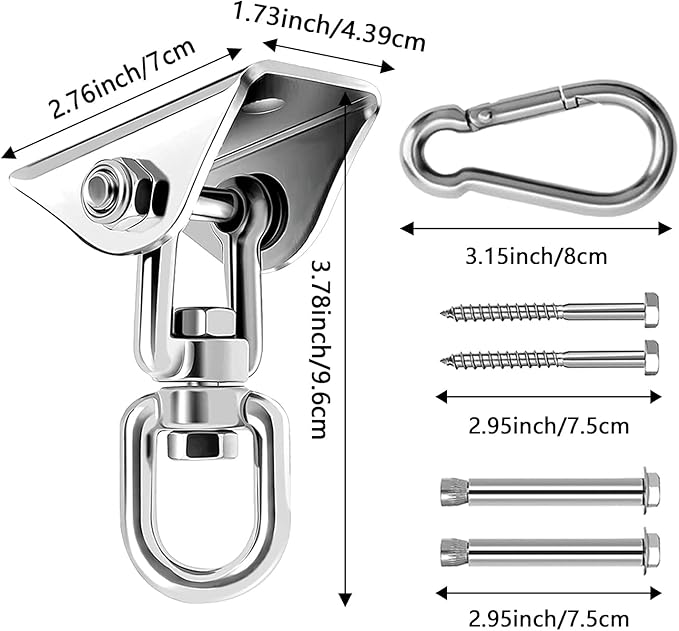 Heavy Duty Swing Hangers for Wooden Sets 1200 LB Capacity Hammock Hanger 360 Swivel Stainless Steel Swing Hardware Accessories for Porch Playground Yoga Heavy Bag Sliver | Pack of 3