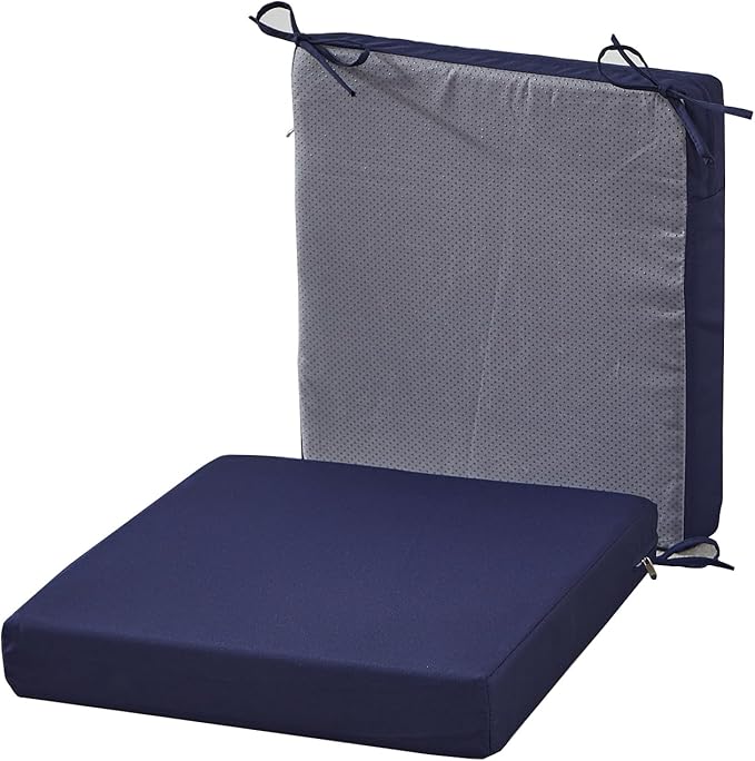 20 x 20 Inch Outdoor Chair Cushions for Patio Furniture UV Resistant Non Slip Waterproof Replacement Patio Seat Cushion with Ties Set of 2, Navy Blue