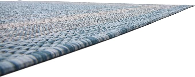Unique Loom Outdoor Border Collection Area Rug - Soft Border (5' 1" x 8' Rectangle, Aquamarine/ Ivory)