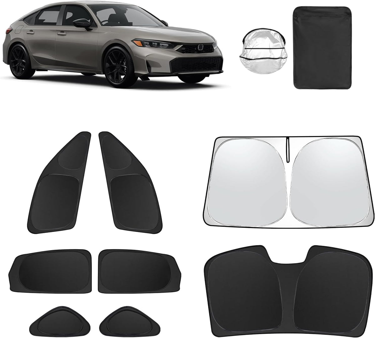8pcs Car Window Shades for 11th Gen Honda Civic (NOT Hatchback) 2022-2025 Accessories,Windshield Side Rear Full Sunshade,Sun Visor UV Blocking, Privacy Protection and Blackout for Camping Outdoor