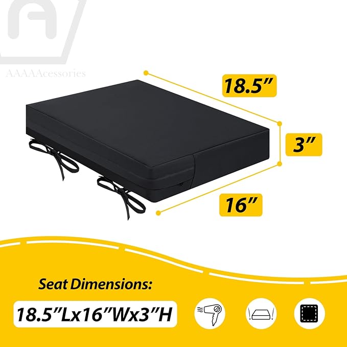 AAAAAcessories Outdoor Seat Cushions for Chairs, Waterproof, Fade-Resistant Patio Furniture Replacement Cushions, 18.5" x 16" x 3", Set of 4, Black