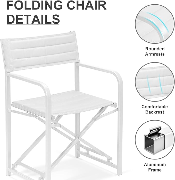 Aoodor Patio 34" Director's Chairs Set of 4, Outdoor Portable Bar Height Seating with Folding Aluminum Frame, 225 lbs Capacity, Perfect for Camping, Fishing, Picnic