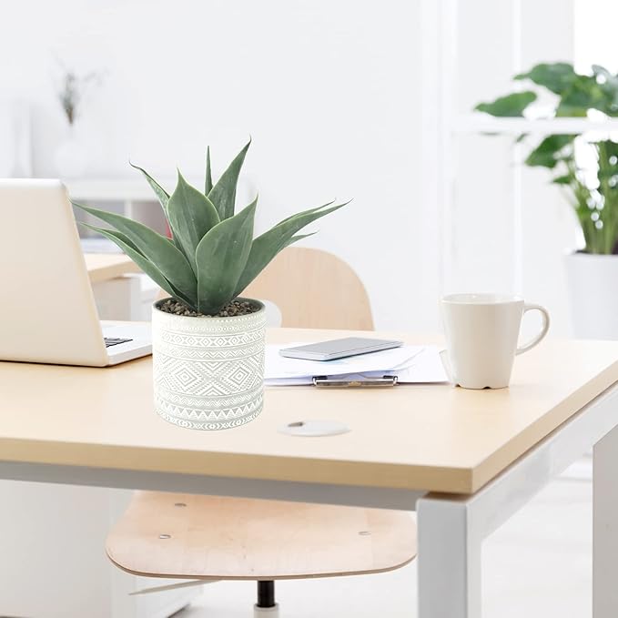 Artificial Potted Plants, 13.8" Artificial Succulent Fake Aloe, Large Faux Aloe Plant in Pot for Home Office Room Badroom Garden Decor (Grey)