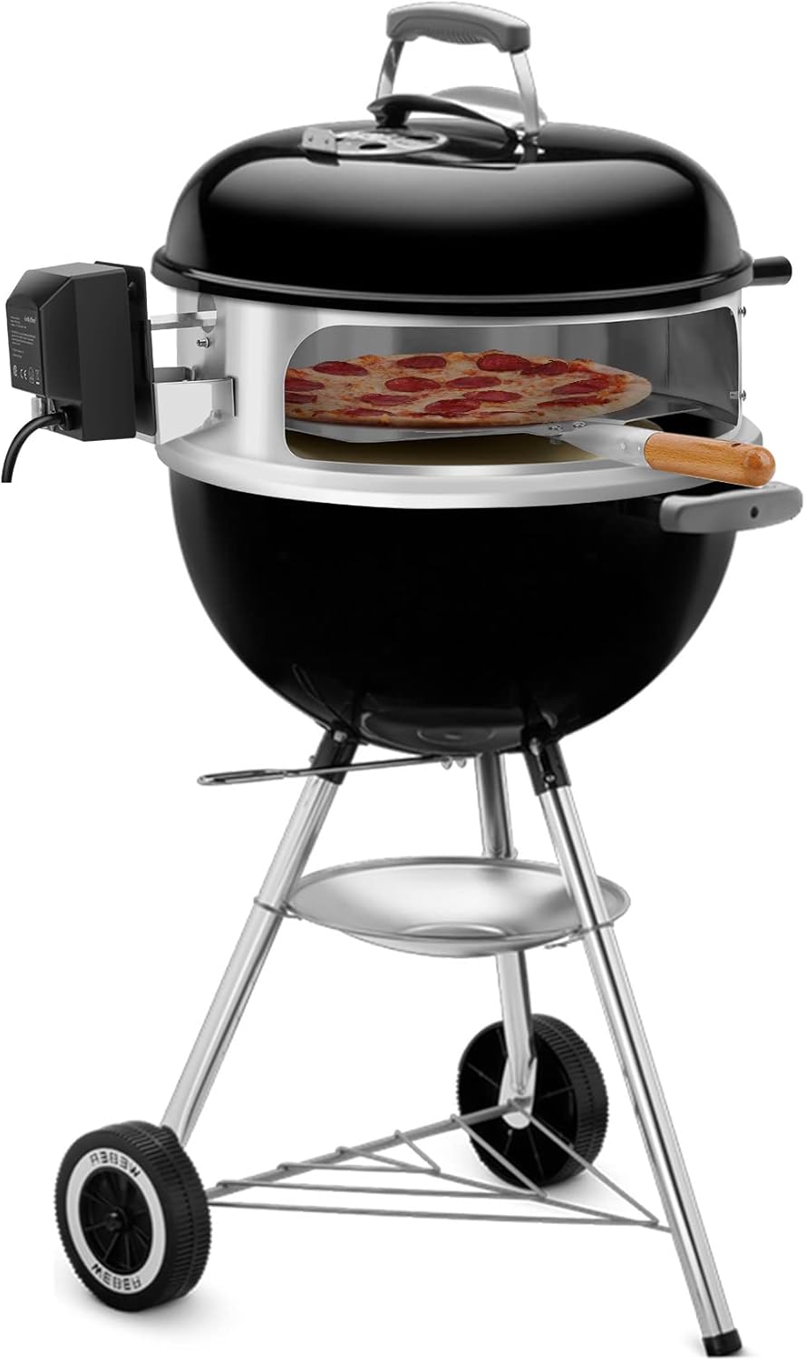 only fire Stainless Steel Multi-Purpose Rotisserie and Pizza Combo Kit for Weber 18" and Other Similar Kettle Grills - Include Pizza Peel and Pizza Stone