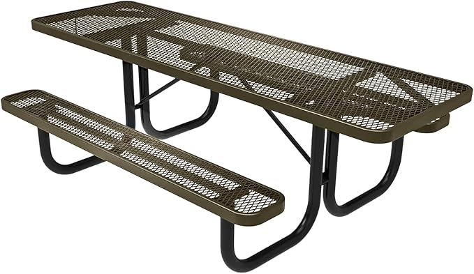 Heavy-Duty Portable ADA-Compliant Outdoor Picnic Table, Expanded Metal Patio Dining Furniture Made in America (8ft Rectangular, Both-Side Handicap, Textured Gold Vein)
