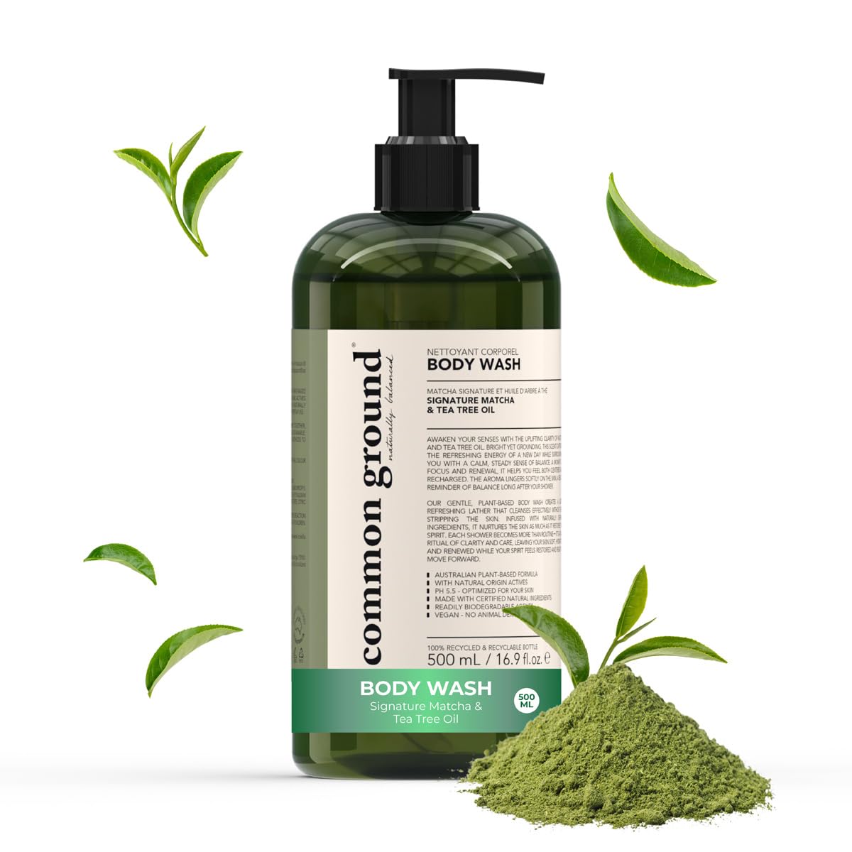 COMMON GROUND Natural Tea Tree Body Wash, Matcha Scent, Sensitive Skin