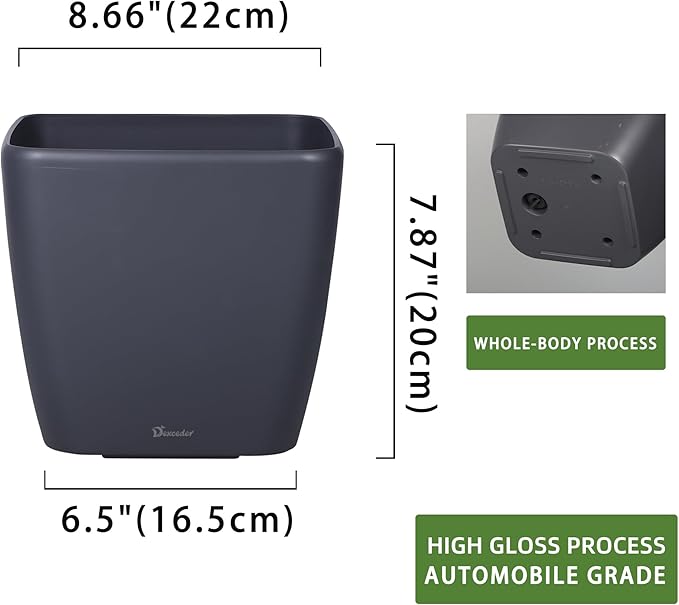 Dexceder 9x8 Self Watering Planter Indoor Outdoor, Inner Mat Design, Thickened Table Flower Plant Pot with Water Level Indicator (Slate Gray Matte)