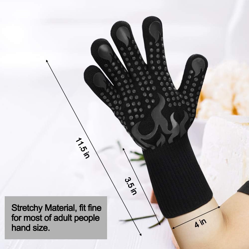 Comsmart BBQ Gloves, 1472F Heat Resistant Silicone Non-Slip Oven Mitts, Long Kitchen Gloves Perfect for Grilling, Cooking, Baking, Cutting