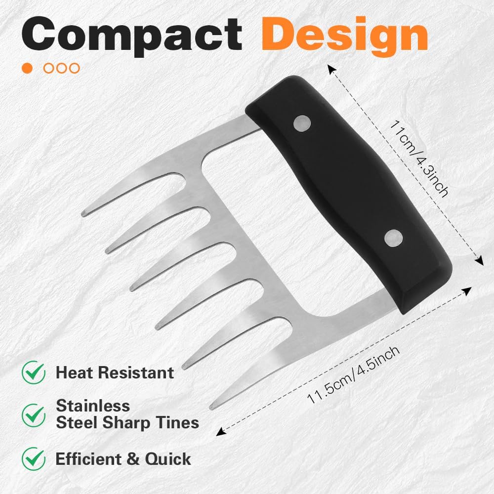 2 PCS Meat Shredder Claws, Stainless Steel Meat Claws, Metal Pulled Pork with Handle Turkey Pork Chicken Shredder Tool Accessories for Men Cooking Grilling BBQ Serving