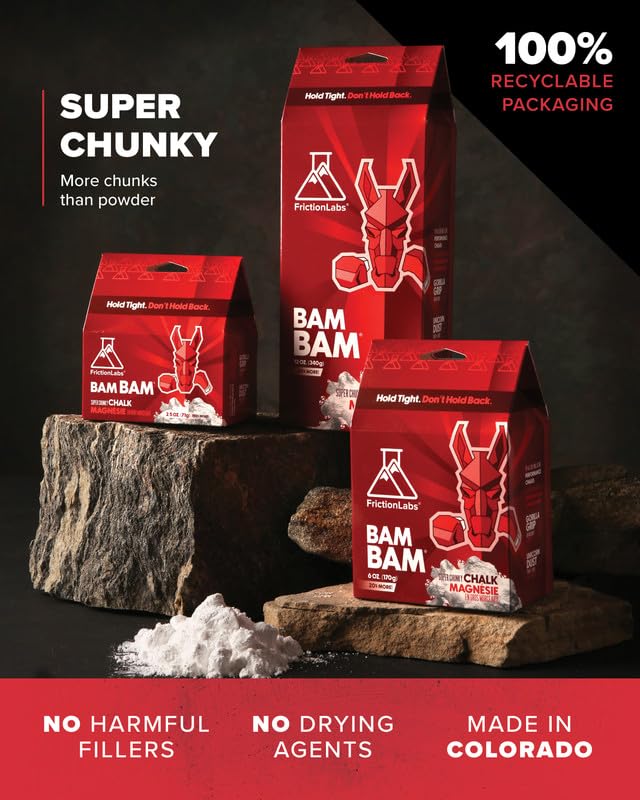 Friction Labs Premium Loose Climbing Chalk - High-Performance Hand Chalk with Superior Grip for Bouldering, Climbing, Weightlifting & More - Long Lasting & Skin Friendly Powdered Chalk - size: 2.5 oz/70.8 g - Loose Chalk, style: Super Chunky Texture - Bam