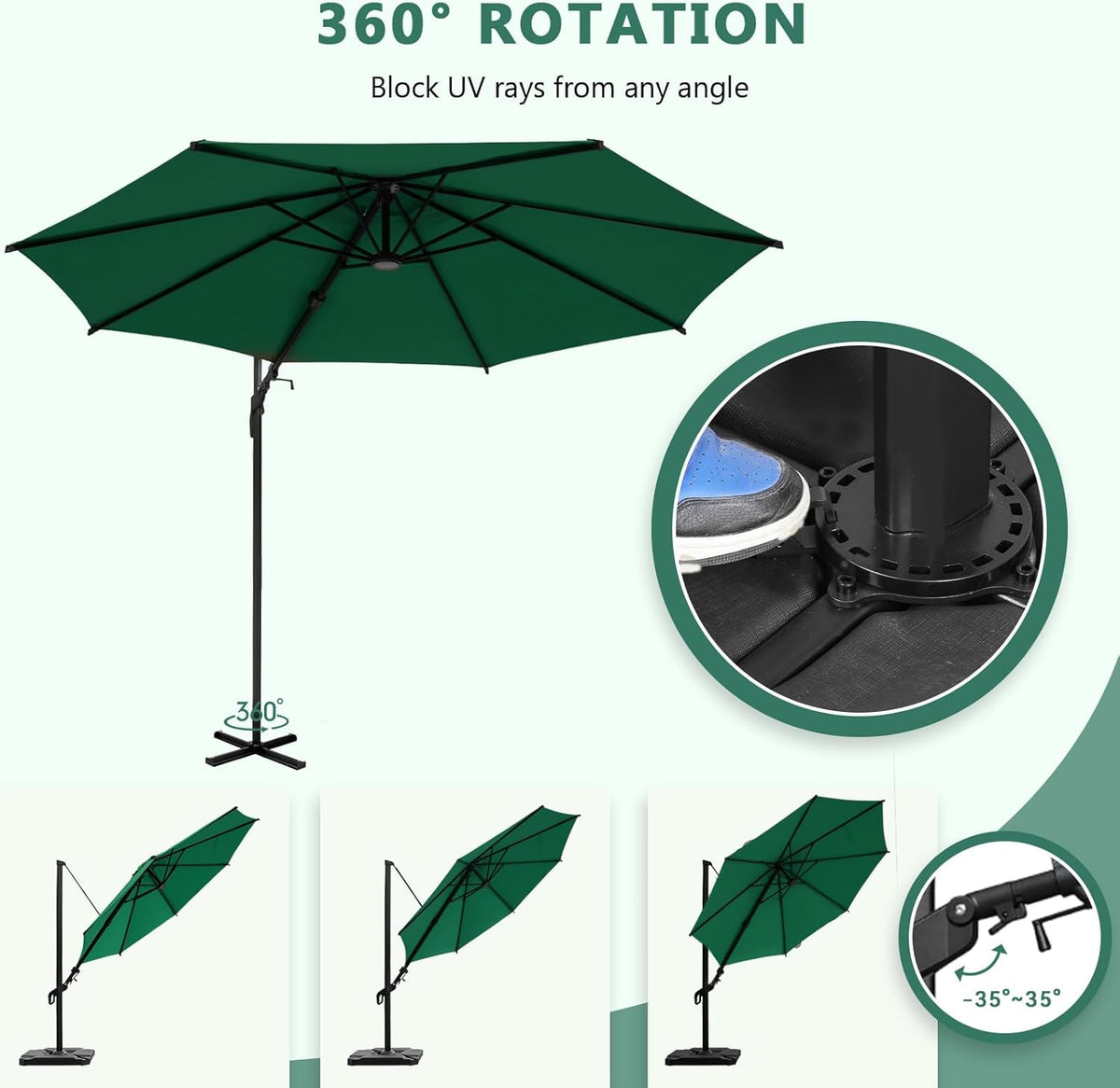 Abba Patio 10FT Vienna Offset Patio Umbrella Outdoor Cantilever Umbrella with 360° Rotation Design and Easy Tilt Adjustment UV 50+ Protection 8 Ribs for Backyard Garden Deck Pool Patio, Dark Green