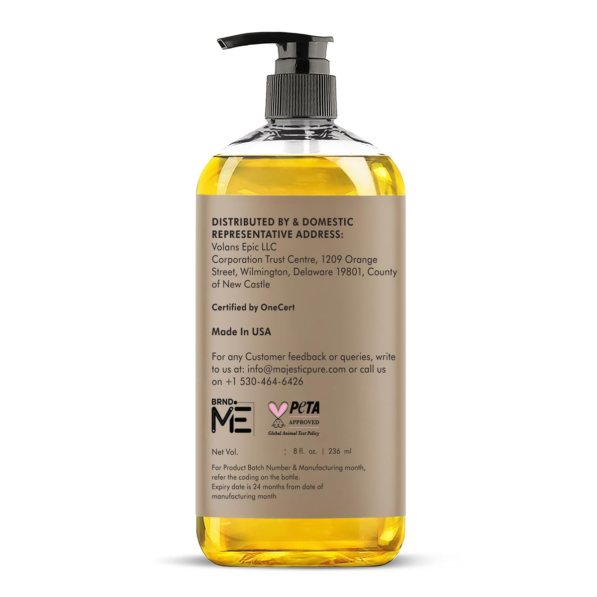 Majestic Pure USDA Organic Castor Oil, 100% Pure & Natural Body Oil -8 FlOz