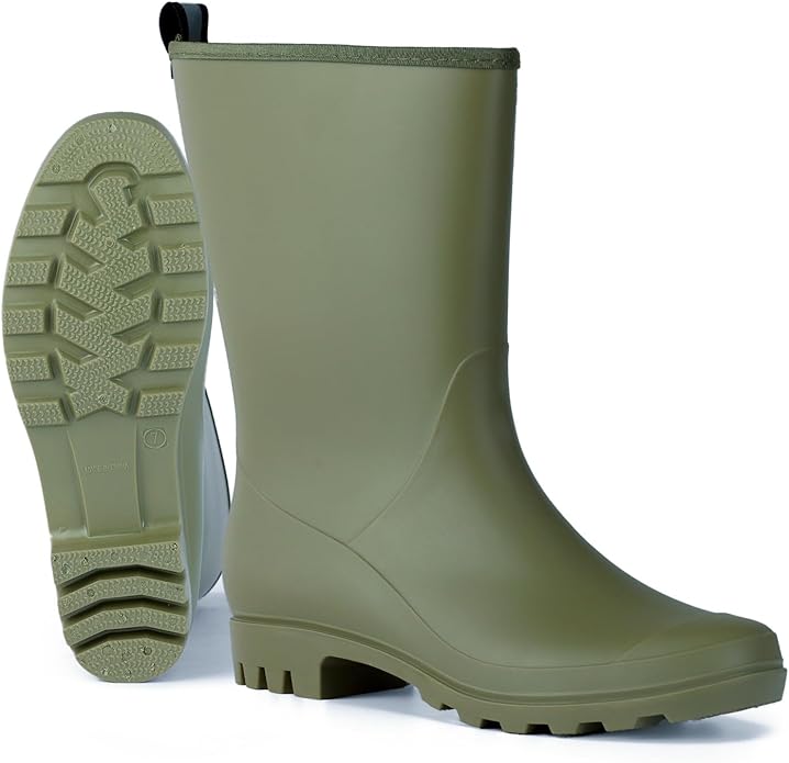 Mid Calf Rain Boots Women Waterproof PVC Womens Rubber Rain Boot Seamless Rain Footwear Outdoor Garden Work Walking