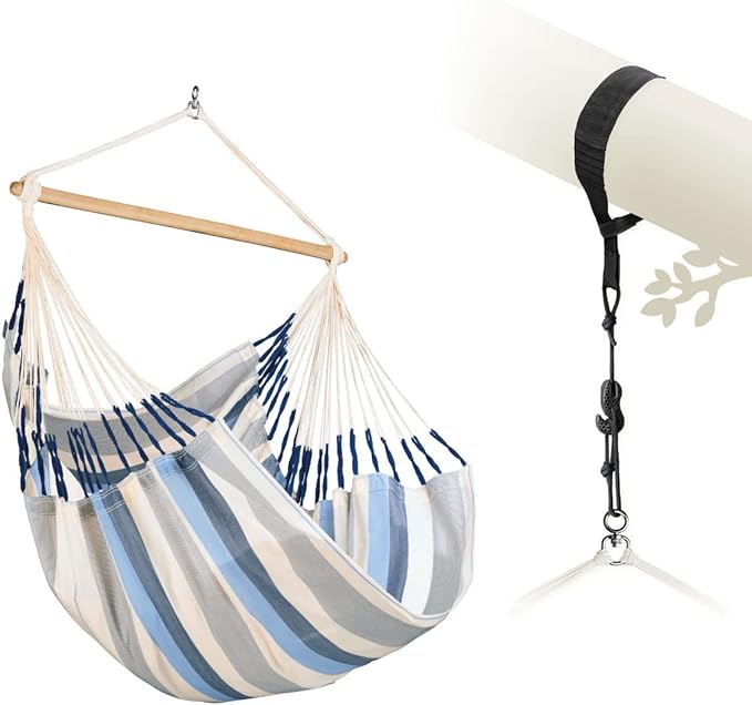 LA SIESTA® - Large Comfort Domingo Hammock Swing Chair - Weather & Tear Resistant Hanging Hammock Chair - Indoor Outdoor Hammock Chair Swing - Patio Porch Bedroom Hanging Chair - Max 285 Lbs, Sea Salt