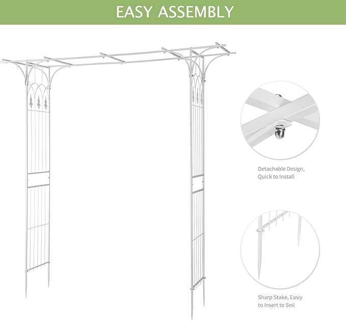 VINGLI Garden Arbor, Arch Archway for Wedding Ceremony Party, Steel Garden Trellis for Plant Climbing, Christmas Garden Decorations Pergola for Garden, Backyard, Lawn (White)