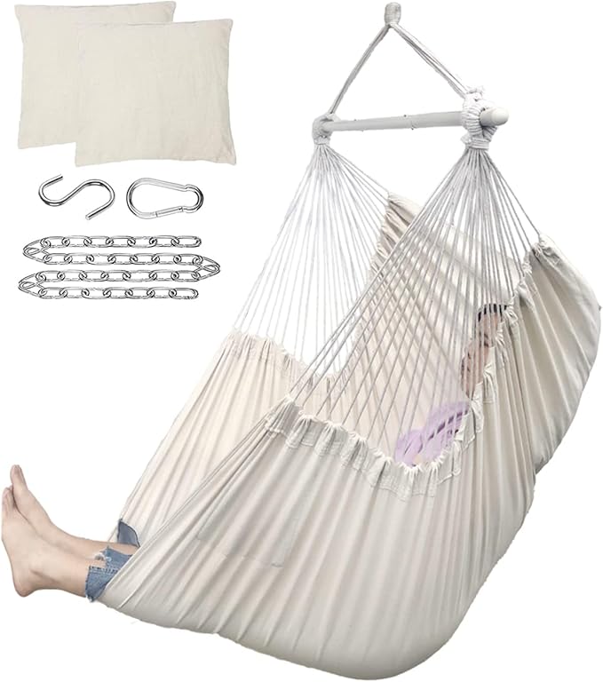 ADVOKAIR Hammock Chair Hanging Chair Rope Swing XXL - Max 500lbs, 70in Large Hammock Swing Chair -Portable Steel Spreader Bar with Anti-Slip Rings-Roomy & Strong