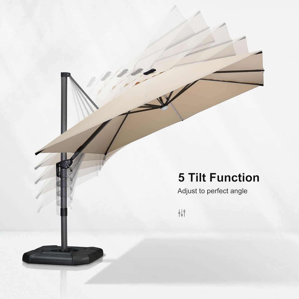 PURPLE LEAF 10 Feet Patio Umbrella Outdoor Cantilever Solar Powered LED Square Umbrella Aluminum Offset Umbrella with 360-degree Rotation for Garden Deck Pool Patio, Beige