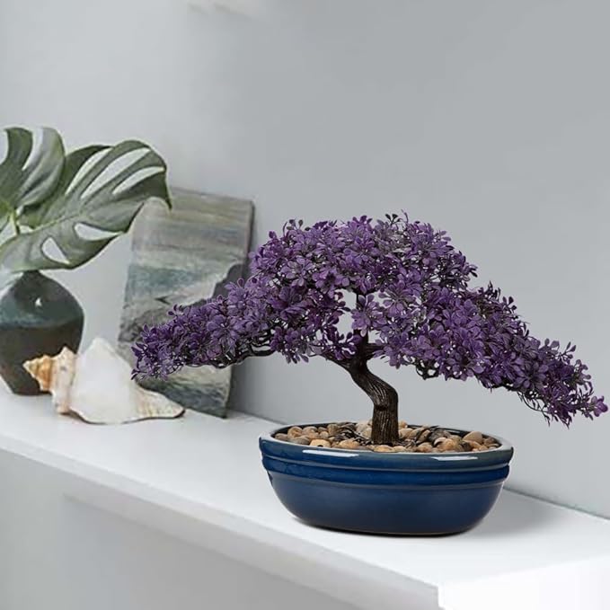 Artificial Bonsai Tree Juniper Faux Plants Indoor Fake Plants Decor with Blue Ceramic Pots for Home Table Office Desk Bathroom Shelf Bedroom Living Room Farmhouse Decorations