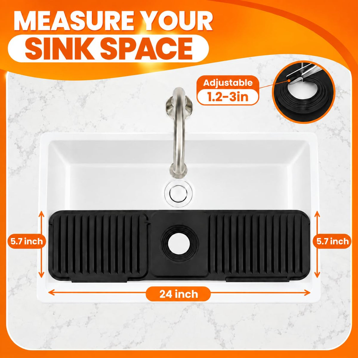24 Inch Silicone Faucet Mat for Kitchen Sink Splash Guard, W/Sink Baffle
