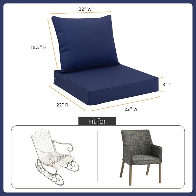 Favoyard Outdoor Seat Cushion Set 22 x 22 Inch Waterproof & Fade Resistant Patio Furniture Cushions with Removable Cover Deep Seat & Back Cushion with Handle and Adjustable Straps for Chair Sofa Couch