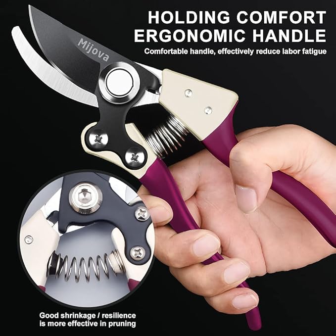Gardening Scissors, Precision Pruning shears for Branches Shrubs and Vines, High-Carbon SK5 Steel Stays Sharp Longer for Clean Cuts that Promote Plant Health