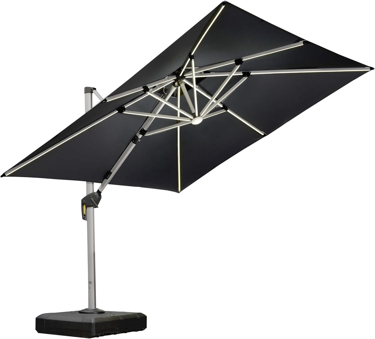 PURPLE LEAF 9 Feet Double Top Deluxe Solar Powered LED Square Patio Umbrella Offset Hanging Umbrella Outdoor Market Umbrella Garden Umbrella, Grey