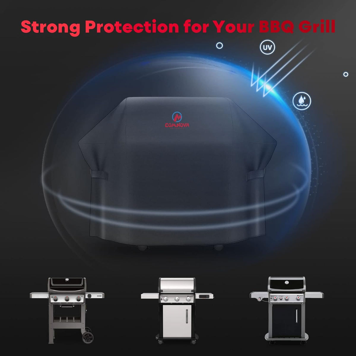 Comnova Grill Cover 55 Inch - 600D BBQ/Barbecue Gas Cover for Outdoor Grill Heavy Duty and Waterproof, Weber, Char-Broil, Nexgrill, Monument, Dyna-glo, Brinkmann and More